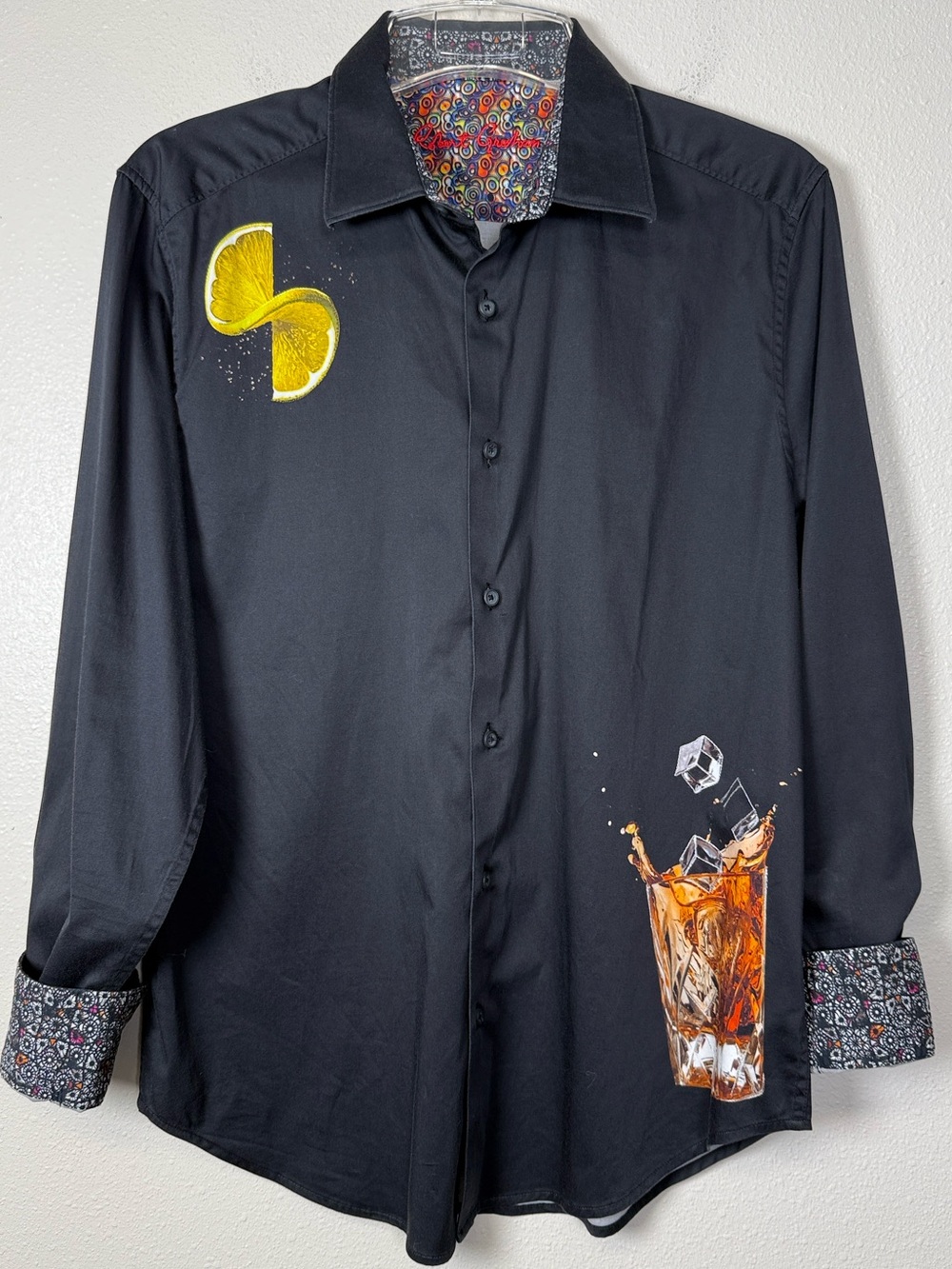 Robert Graham On The Rocks Shirt XL Whiskey Cocktail Lemon Graphic FlipCuff Flaw